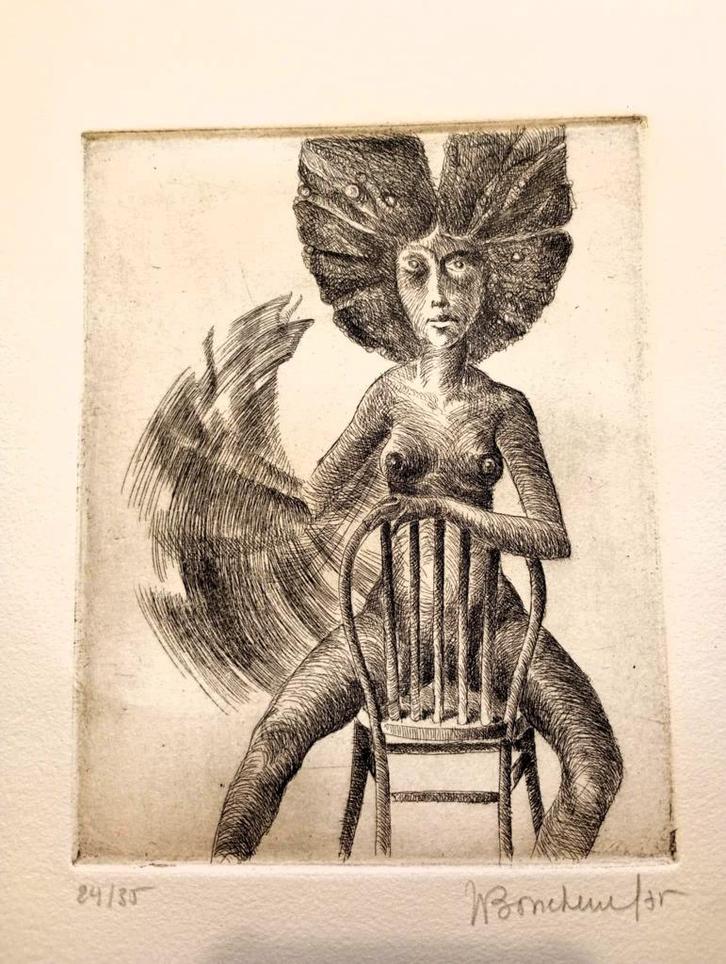 ets 1973 Beweging Willy Bosschem op handgeschept papier, Antiek en Kunst, Kunst | Etsen en Gravures, Ophalen of Verzenden