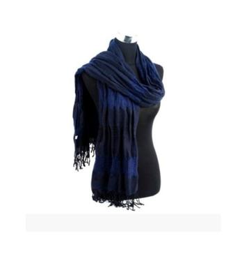 LUXE SJAAL MET FRANJE DONKERBLAUW 200x40 cm beschikbaar voor biedingen