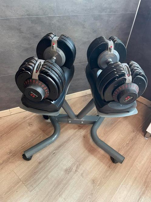 Automatisch verstelbare dumbells tot 32,5 kg/stuk+bench, Sport en Fitness, Fitnessmaterialen, Gebruikt, Ophalen