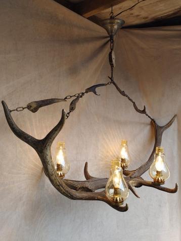 Groot Antiek Gewei Hang Lamp 