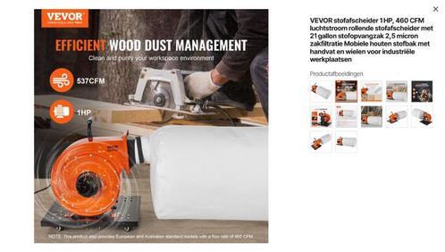 Vevor Stofzuiger - Shop vac wood working, Elektronische apparatuur, Stofzuigers, Nieuw, Stofzuiger, 2000 watt of meer, Stofzak