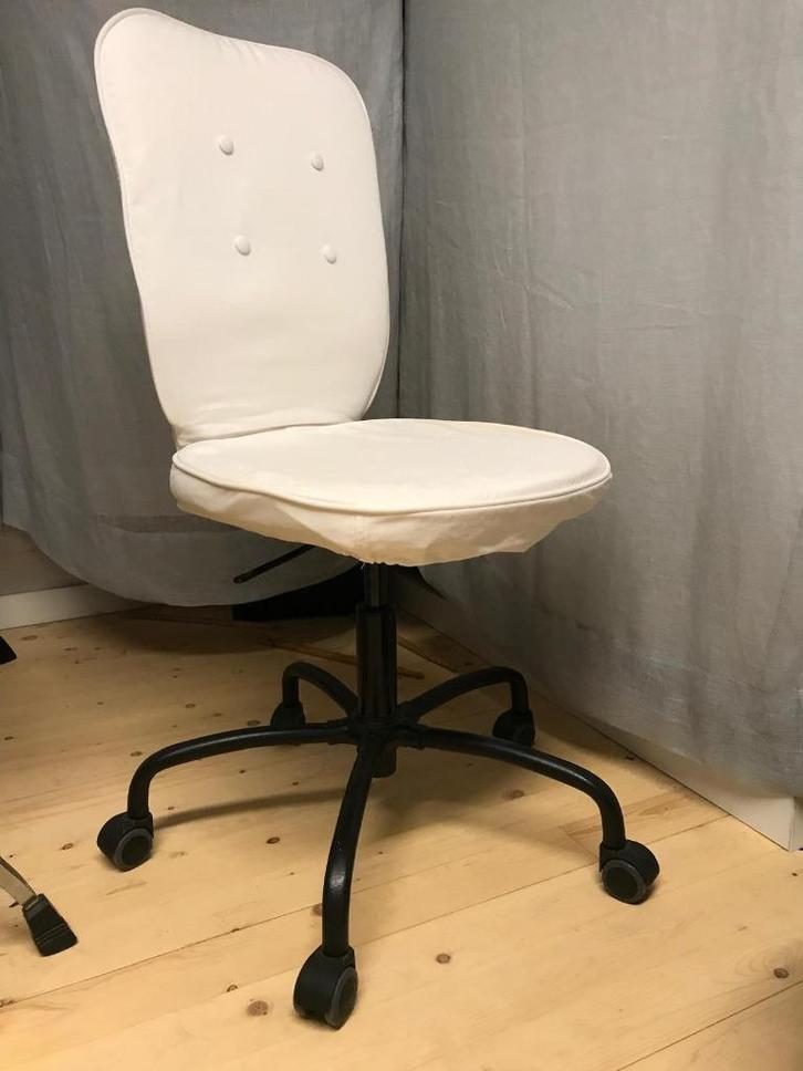 Bureaustoel met zitvlak en rugleuning in ecru stof, Huis en Inrichting, Bureaustoelen, Gebruikt, Bureaustoel, Wit, Ophalen