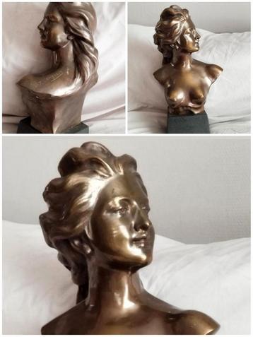 ✓PRACHTIGE JEF LAMBEAUX damesbuste, verguld brons ≈ 53 cm beschikbaar voor biedingen