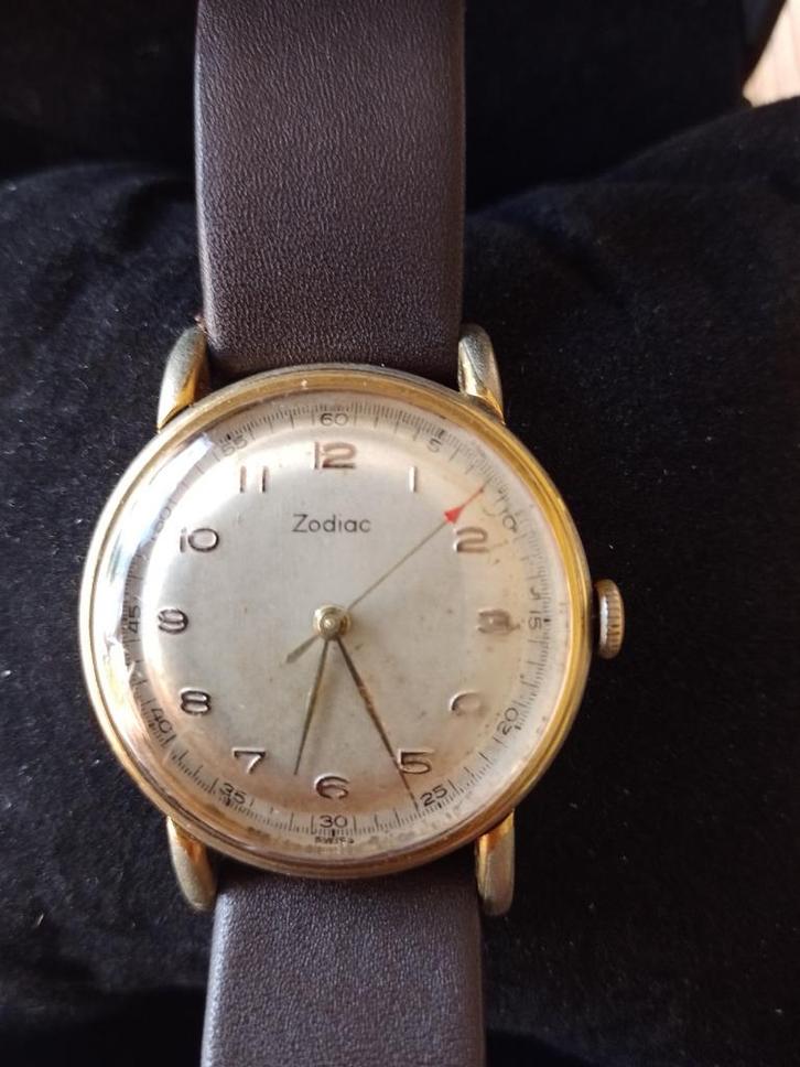 Zodiac horloge ong. 1920 - 1945, Handtassen en Accessoires, Horloges | Heren, Gebruikt, Polshorloge, Overige merken, Goud, Leer