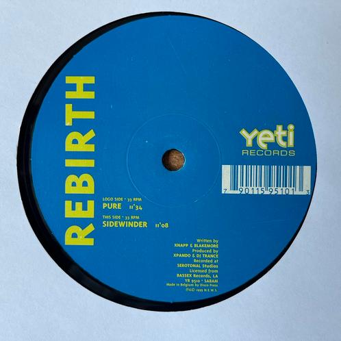 Rebirth - Pure / Sidewinder (Yeti Records, 1995), Cd's en Dvd's, Vinyl | Dance en House, Gebruikt, Techno of Trance, 12 inch, Verzenden