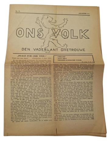 nederlandse ww2 krant in gebruikte staat ons volk 8-1941 beschikbaar voor biedingen