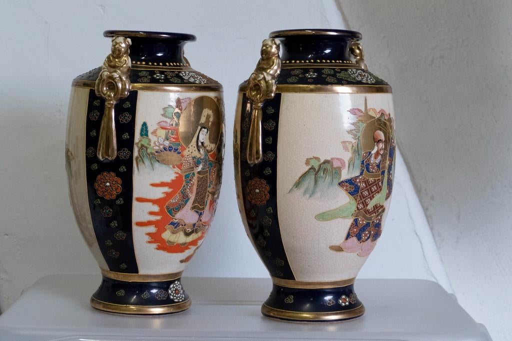 Duo Satsuma vazen, aardewerk Japan, Antiek en Kunst, Ophalen