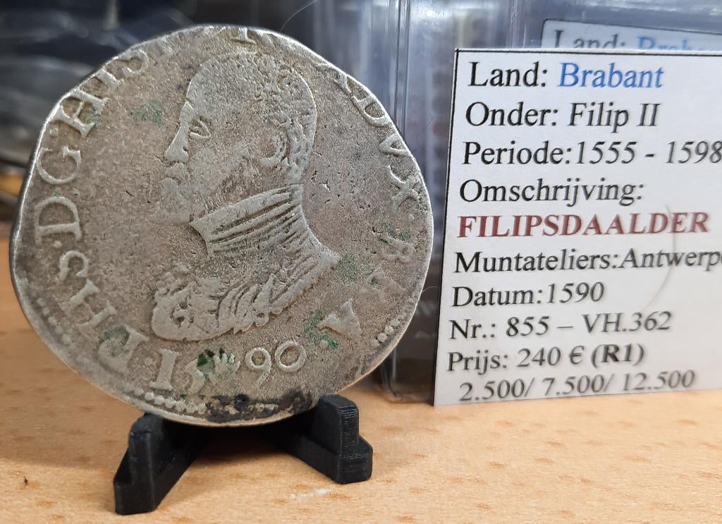 Filipsdaalder - 1590 - Antwerpen - Filips II - @240€, Postzegels en Munten, Munten | België, Verzenden, Zilver, Losse munt, Zilver