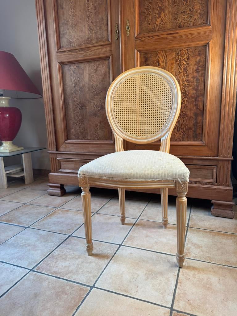 Lot de six chaises medaillon Louis XVI, Maison & Meubles, Chaises, Louis XVI, Enlèvement, Blanc, Tissus