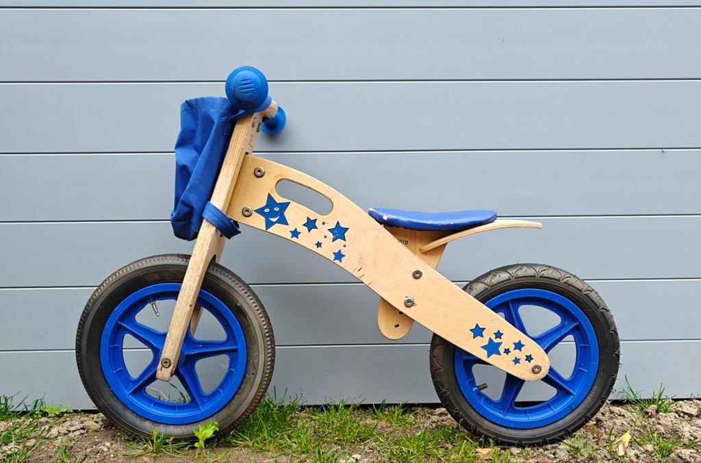 Houten loopfiets acrobat blauw met nieuwe achter band., Enfants & Bébés, Jouets | Extérieur | Véhicules & Draisiennes, Enlèvement