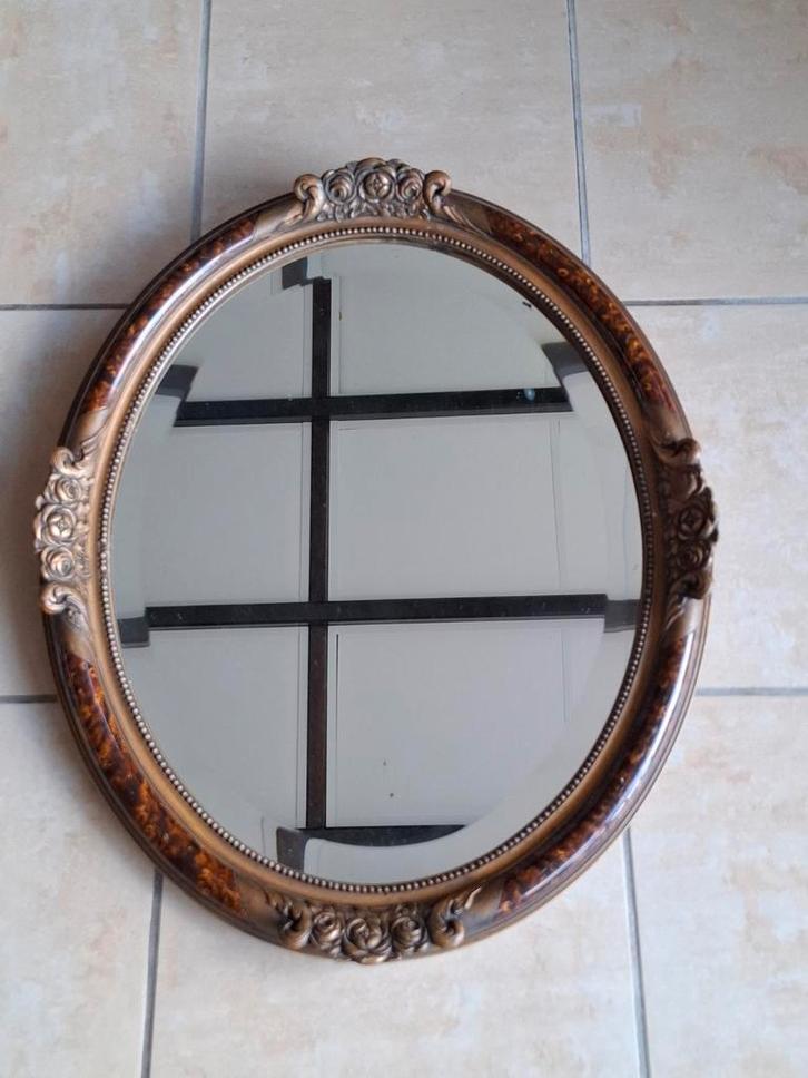 Magnifique miroir ovale vintage – cadre bois et décor floral, Antiek en Kunst, Antiek | Spiegels, Ovaal