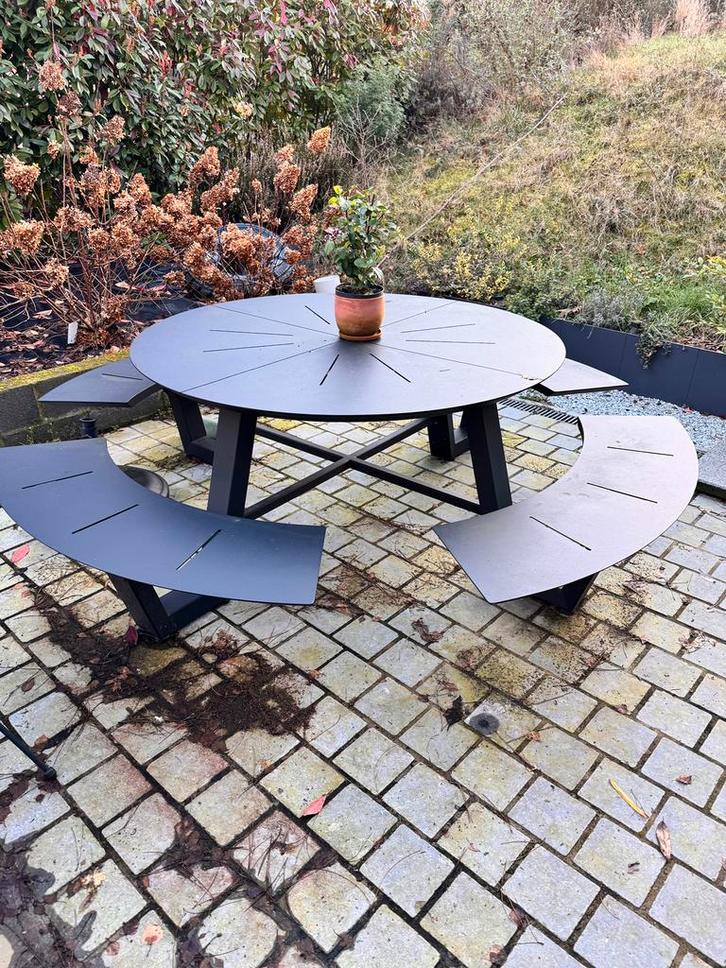 Tale picnic en alu inoxydable noir Exterioo, Jardin & Terrasse, Tables de pique-nique, Comme neuf, Aluminium, Enlèvement
