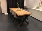 Massieve boomstam look tafel met stalen X-poten, Huis en Inrichting, Tafels | Eettafels, Ophalen, Eikenhout