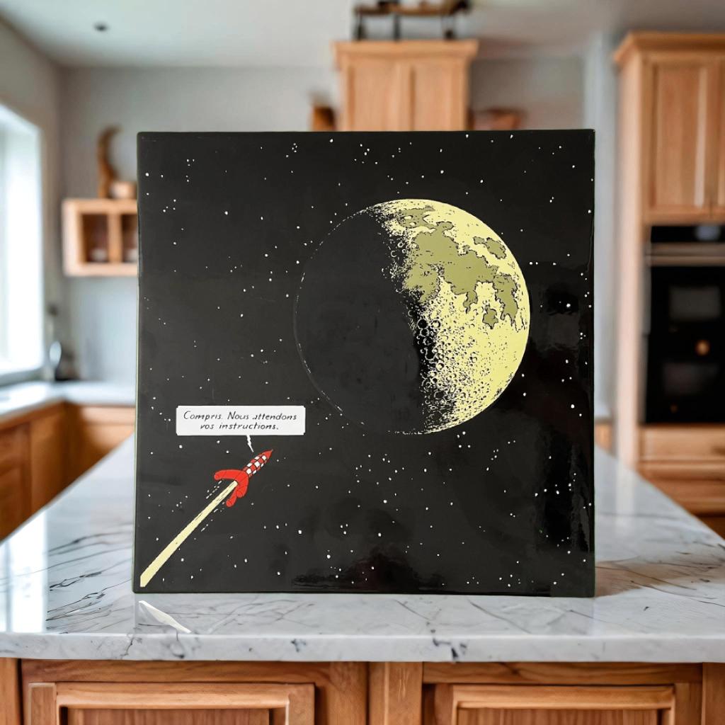Ancienne plaque émaillée TINTIN OBJECTIF LUNE, Enlèvement ou Envoi