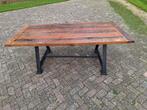 Eiken oud houten eettafel / gietijzer onderstel buiten tafel, Huis en Inrichting, Tafels | Eettafels, 100 tot 150 cm, 200 cm of meer
