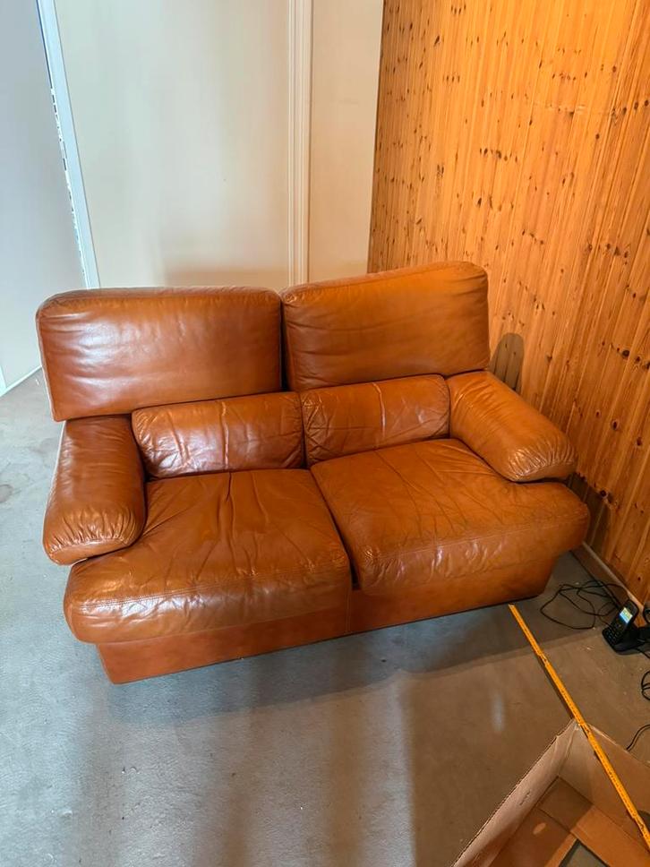 Canapé cuir véritable cognac 2 places – confortable, Maison & Meubles, Canapés | Salons, Enlèvement