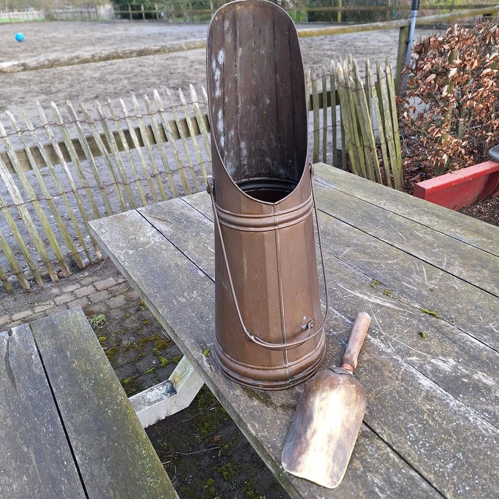 Oude koperen kolenbak en schep., Antiek en Kunst, Ophalen