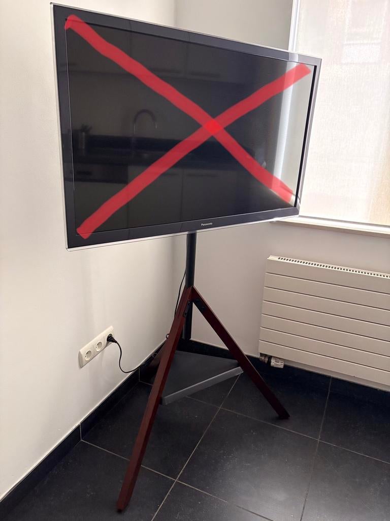 Support TV métal/bois avec plateau rangement., Enlèvement, Comme neuf