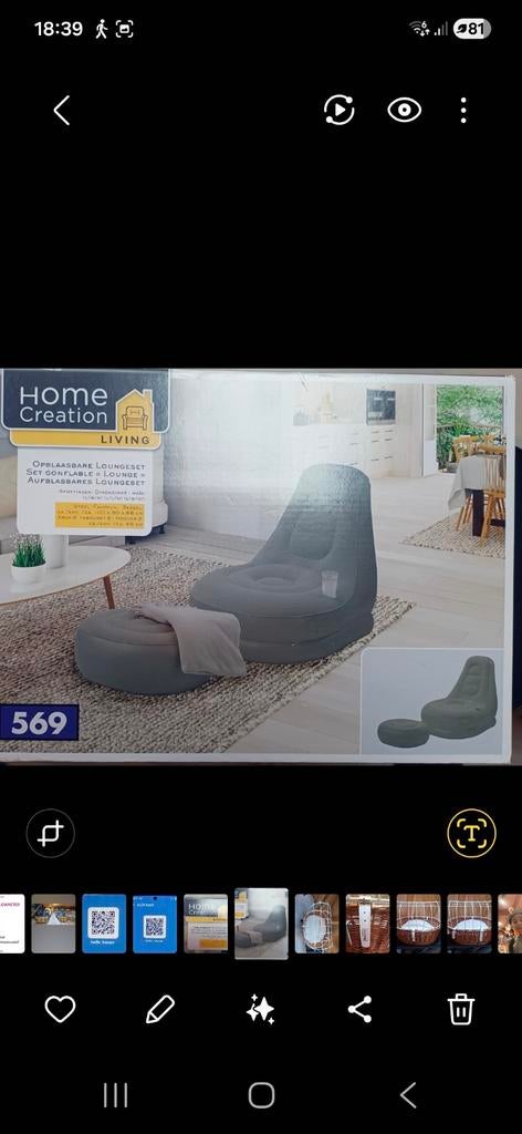 Opblaas zetel + poef voor thuis , camping of festival, Vacances, Campings