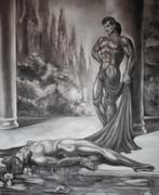 PRACHTIG GROOT ZWART-WIT SCHILDERIJ OP DOEK"MANNELIJK NAAKT", Enlèvement