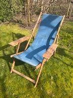 ANTIEKE HOUTEN LIGSTOEL DECK CHAIR DOEK, Jardin & Terrasse, Chaises longues, Enlèvement, Utilisé, Bois