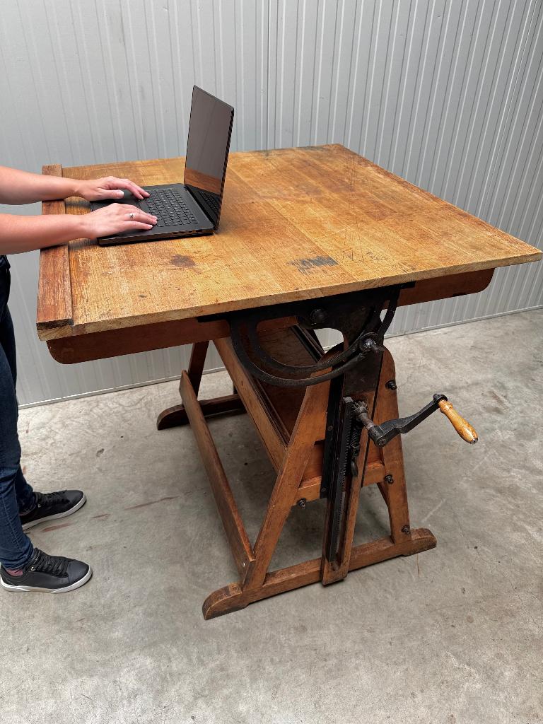 antieke TEKENTAFEL sta BUREAU stabureau hoogte verstelbaar, Enlèvement ou Envoi