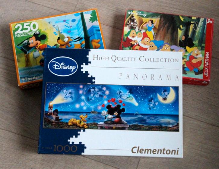 3 Puzzles Disney Mickey Pluto Blanche neige Sneeuwwitje, Collections, Disney, Comme neuf, Mickey Mouse, Enlèvement ou Envoi