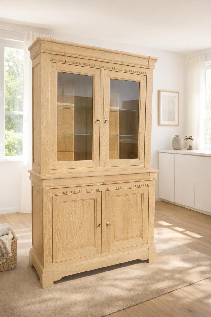 Vitrine Louis Philippe en chêne aerogommé, Huis en Inrichting, Kasten | Vitrinekasten, Zo goed als nieuw, Met deur(en), Eikenhout