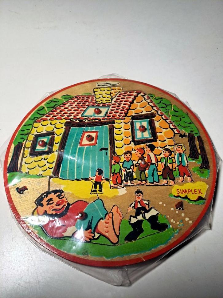 Houten vintage ronde puzzles SIMPLEX, Kinderen en Baby's, Speelgoed | Kinderpuzzels, Zo goed als nieuw, 4 tot 6 jaar, Minder dan 10 stukjes