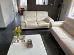 Mooie witte leren salon te koop , 3 zit en 2 zit, Ophalen, Gebruikt