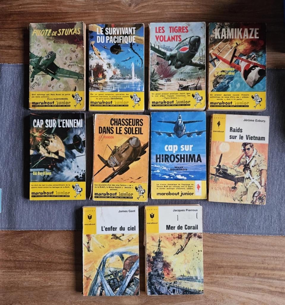 Lot 10 anciens livres de poche Marabout Junior, Livres, Guerre & Militaire, Utilisé, Deuxième Guerre mondiale, Enlèvement ou Envoi