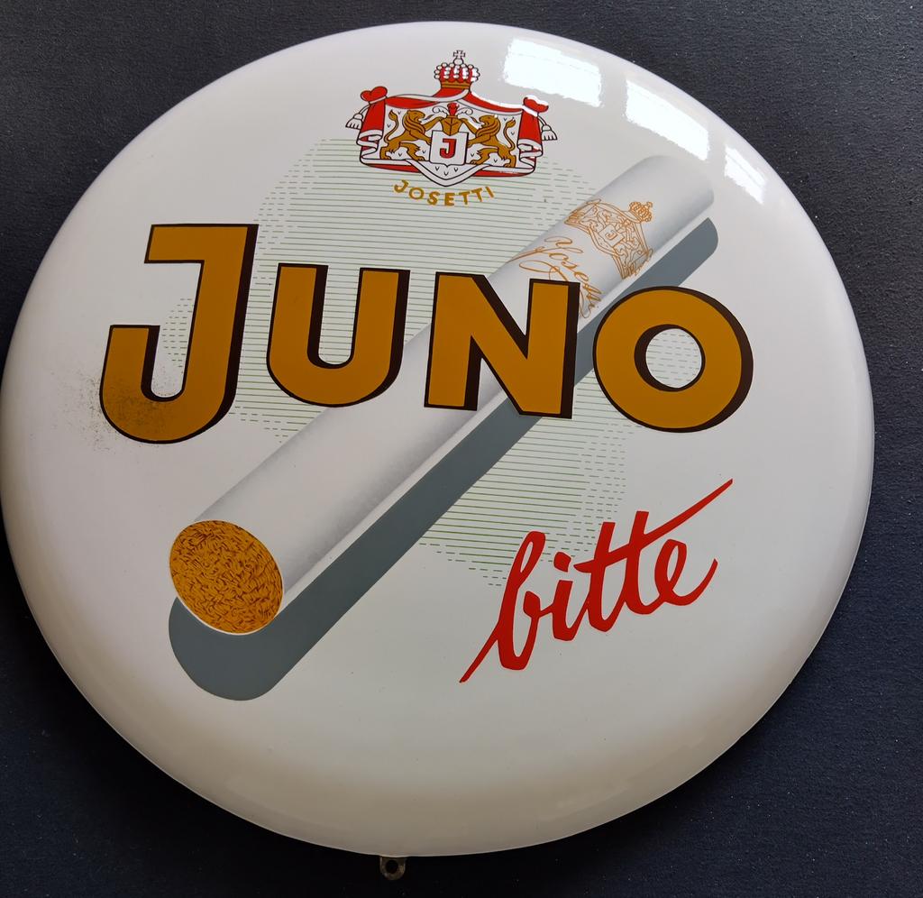 Emaille JUNO Sigaretten Berlijn 1956., Enlèvement ou Envoi, Comme neuf