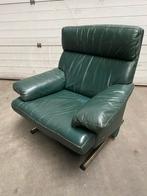 Groen lederen vintage fauteuil, 75 à 100 cm, Cuir, Vintage, Enlèvement