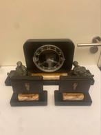 Marmer Art Deco schouwklok ( 2 tinnen figuren ) compleet set, Antiek en Kunst, Ophalen of Verzenden