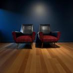 Set van 2 vintage zwart rode fauteuils / zetels / eenzitten, Antiek en Kunst, Ophalen of Verzenden