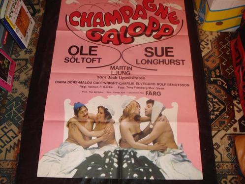 Affiche Erotique 100 cm x 70 cm "Champagne Galopp" 1975, Collections, Posters & Affiches, Utilisé, Cinéma et TV, Affiche ou Poster pour porte ou plus grand