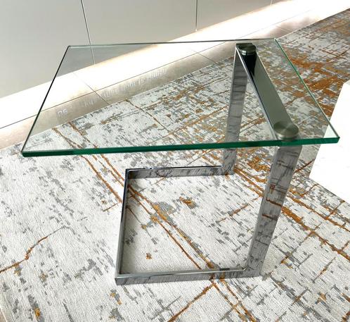 Bijzettafel gebra met gehard glas, Huis en Inrichting, Tafels | Salontafels, Gebruikt, Glas, Ophalen
