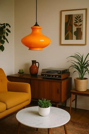Vintage Space Age hanglamp – oranje glas (jaren 60 70) beschikbaar voor biedingen