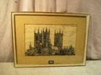 Prachtige Oude Gravure 'Lincoln Kathedraal' - 39x29, Antiek en Kunst, Ophalen of Verzenden