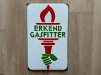 Emaille reclamebord Erkend Gasfitter Langcat jaren 60, Verzamelen, Verzenden, Gebruikt, Reclamebord
