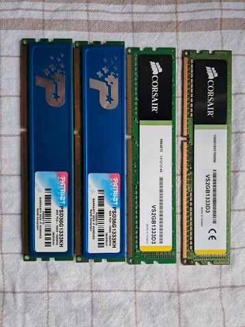 Corsair en Patriot geheugen, 4 stuks, Informatique & Logiciels, Mémoire RAM, DDR3, Comme neuf, Enlèvement, 2 GB