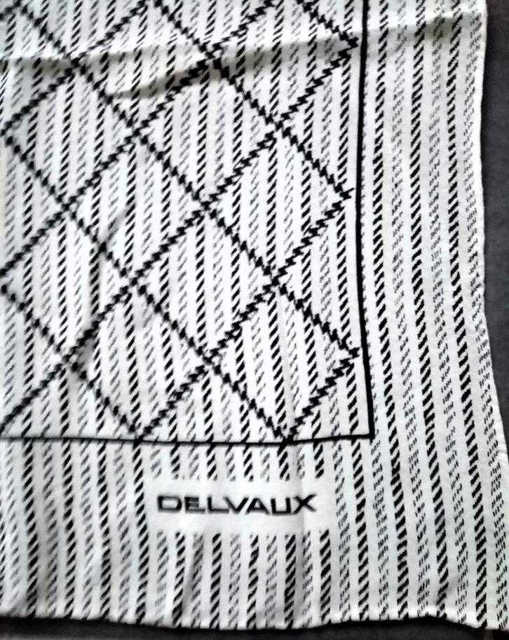 Delvaux zijden sjaal in wit en blauw, Handtassen en Accessoires, Tassen | Schoudertassen, Gebruikt, Overige merken, Blauw, Ophalen of Verzenden