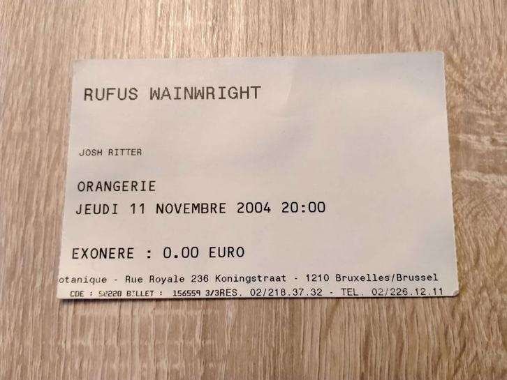 Rufus Wainwright Botanique concertticket (Brussel) 2004, Verzamelen, Muziek, Artiesten en Beroemdheden, Gebruikt, Overige typen