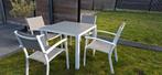 Tuinsetje,tafel 90x90x75cm en 4 stoelen stapelbaar, Tuin en Terras, Ophalen, 4 zitplaatsen, Eettafel, Aluminium