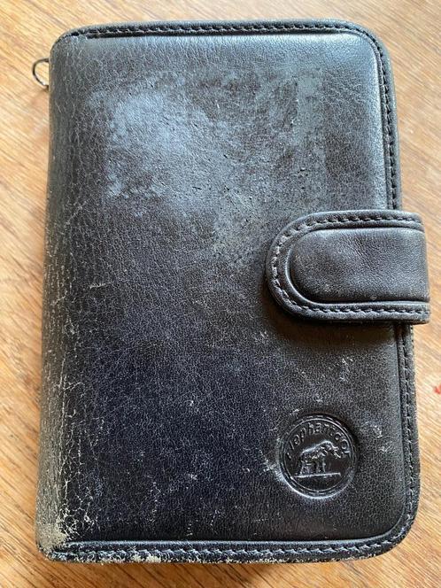Vintage portemonnee met muntkaart in zwart rundleer, Handtassen en Accessoires, Portemonnees, Gebruikt, Overige merken, Zwart