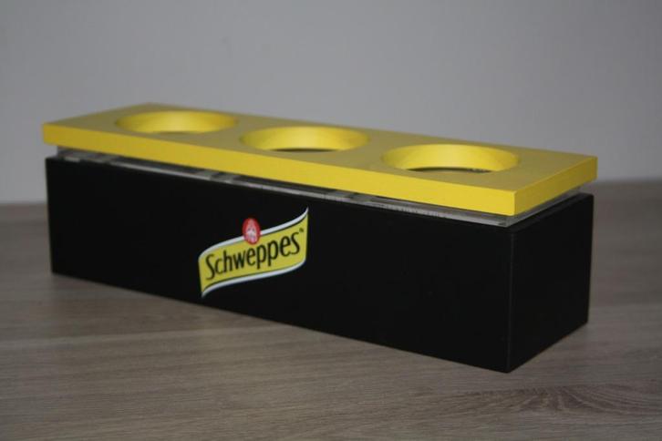Schweppes display , houder , gelakt hout , plexi ,25x8x8 cm, Verzamelen, Merken en Reclamevoorwerpen, Zo goed als nieuw, Overige typen