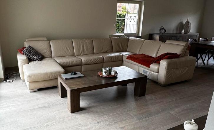 Lederen hoeksalon met elektrische relax, Huis en Inrichting, Zetels | Complete zithoeken, Gebruikt, Leer, Ophalen