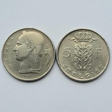 België 2 x 5 franks (cs) 1948 FR en VL     (857) beschikbaar voor biedingen