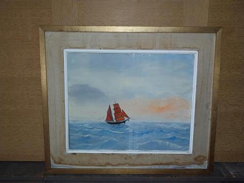 Leuk schilderij zee met boot, Antiquités & Art, Art | Peinture | Classique, Enlèvement ou Envoi
