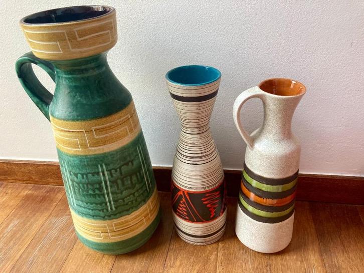 Set van 3 originele vintage West-Germany vazen jaren '60/70, Huis en Inrichting, Woonaccessoires | Vazen, Zo goed als nieuw, Overige kleuren